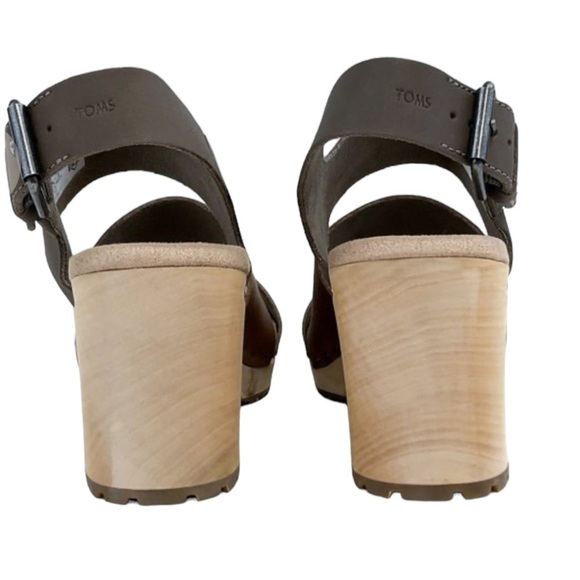 TOMS Phoebe Block Heel Wood Clog Sandal Olive Brown Gold Womens Size 10 NWT - Picture 4 of 10